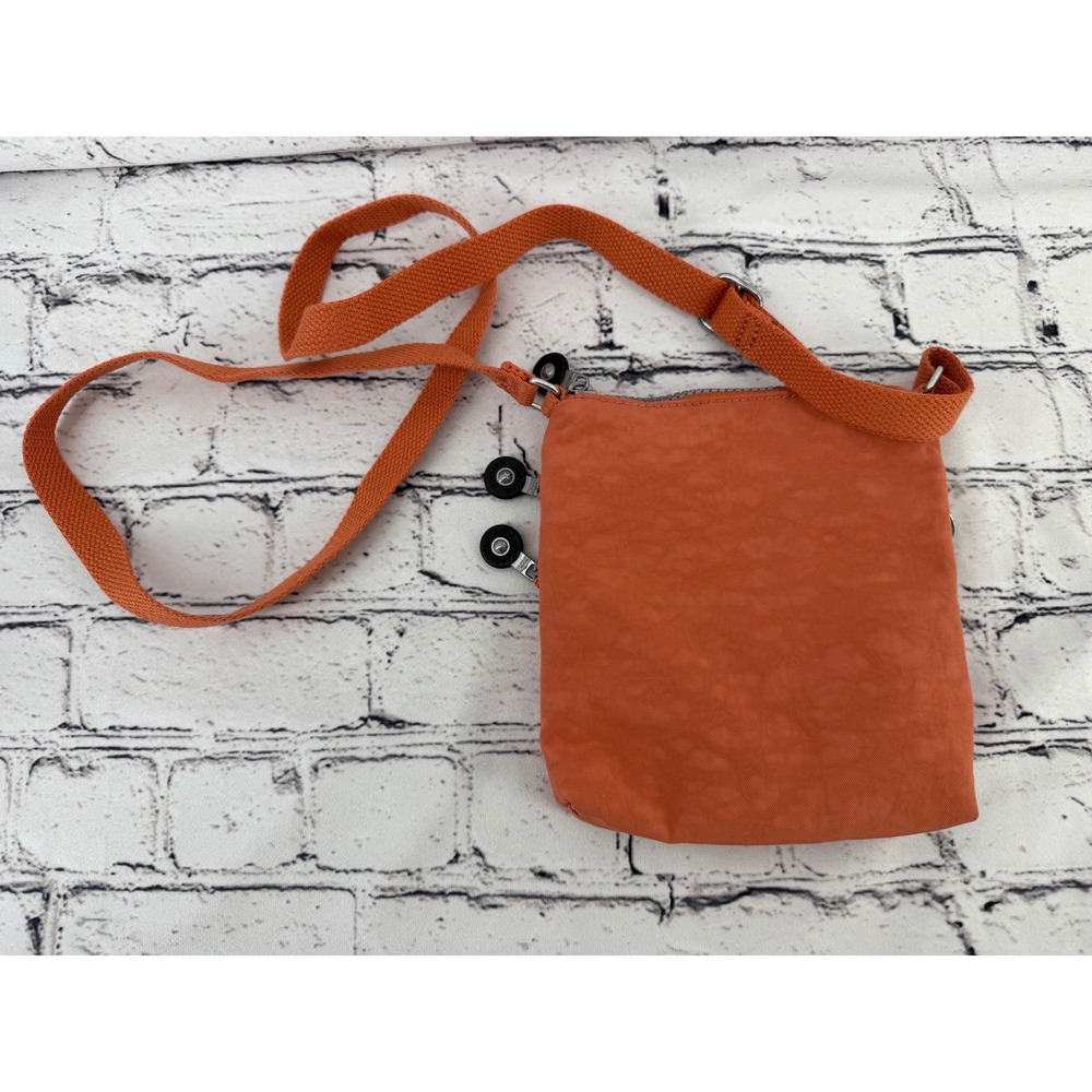Kipling Orange Crinkle Nylon‎ Small Multi-Pocket Crossbody Bag Adjustable Strap - Picture 2 of 5